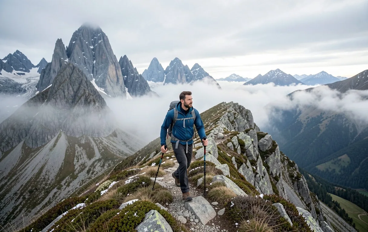 Active man in New Zealand alpine environment